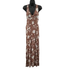 Flynne Skye Maxi Dress Womens XS Brown White Floral V-Neck Racerback Empire Boho