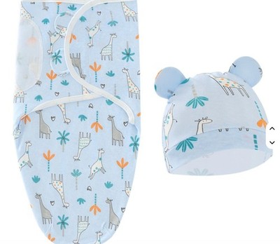 Baby Swaddle Blanket & Hat Set With Giraffe Print - Soft Cotton Wrap For Newborn