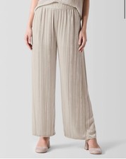 Eileen Fisher Almond Ivory Wide Leg Ankle Pant Crushed Velvet Silk Blend L NEW
