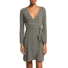 Cynthia Rowley Wrap Dress Womens XS Black White Geometric Print Coastal Modern