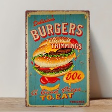 Vintage Metal Burger Sign 20.32x30.48 cm Wall Decor