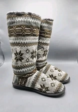 Muk Luks A La Mode Tabbi Toggle Slipper Snowflakes Fairisle Boots Women's 9 