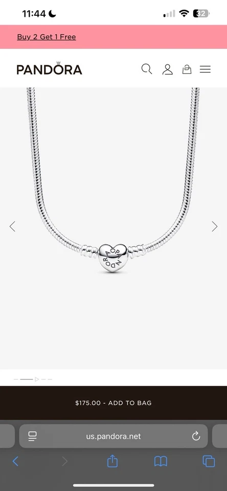 Pandora Momentos Corazón Cierre Serpiente Cadena Collar Plata de Ley Foto 3 de 3