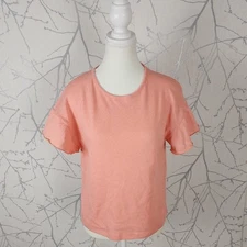 Sanvitex Pale Orange Cotton Linen Blend Flutter Sleeve Tee | Women's S