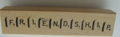 VTG Stampotique Wood Mount Rubber Stamp Scrabble Tile - Friendship