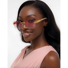 Women Sunglasses Gold Marble Frame Pink Gradient Lens UV400 Lady's Driving Gafas
