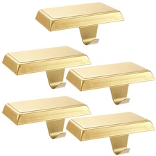 5-Pack Gold Christmas Stocking Holders Mantel Hanger Hooks Metal Hang Bases