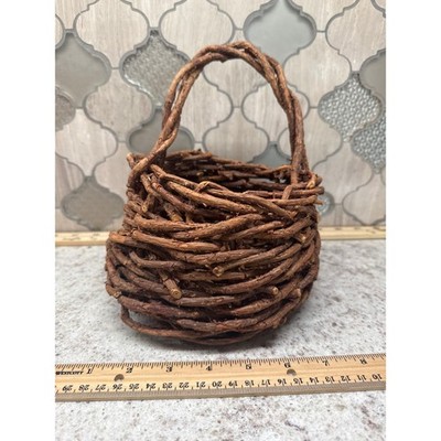 Rustic Grapevine Twig Basket Hand Woven Primitive Farmhouse Decor Brown 8 Inch