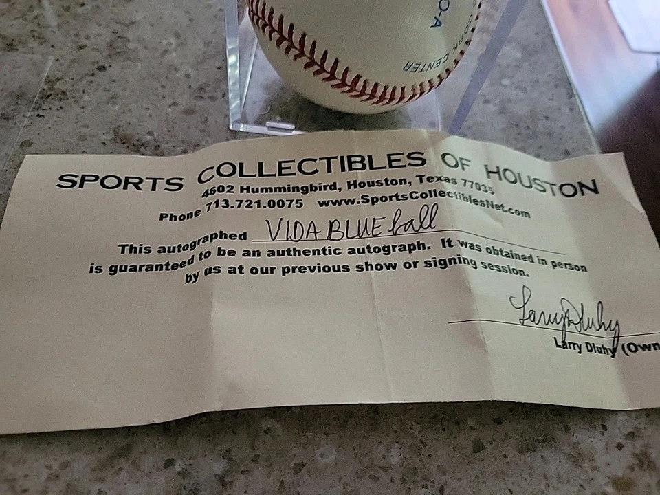 VIDA AZUL FIRMADO LIGA AMERICANA BÉISBOL CON CERTIFICADO DE AUTENTICIDAD FADED HOF Foto 3 de 3