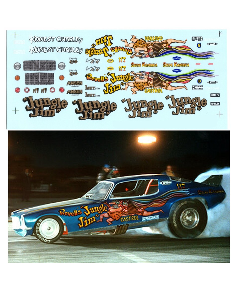 Jungle Jim 1971 Camaro Funny car water slide decal 1/64 scale Tyco