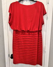 Adrianna Papell Red Shutter Pleat Blouson Cocktail Dress Size 14 W