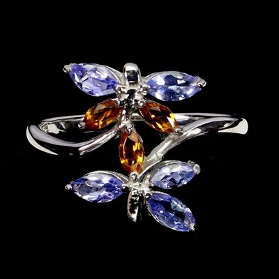 925 Sterlingsilber Ring Marquise Tansanit Citrin Edelstein No USA Einfuhr Fees - Bild 1 von 4