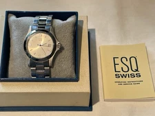 ESQ Swiss Men E5063 Dress Formal Silver Tone Quartz Analog Watch New Battery