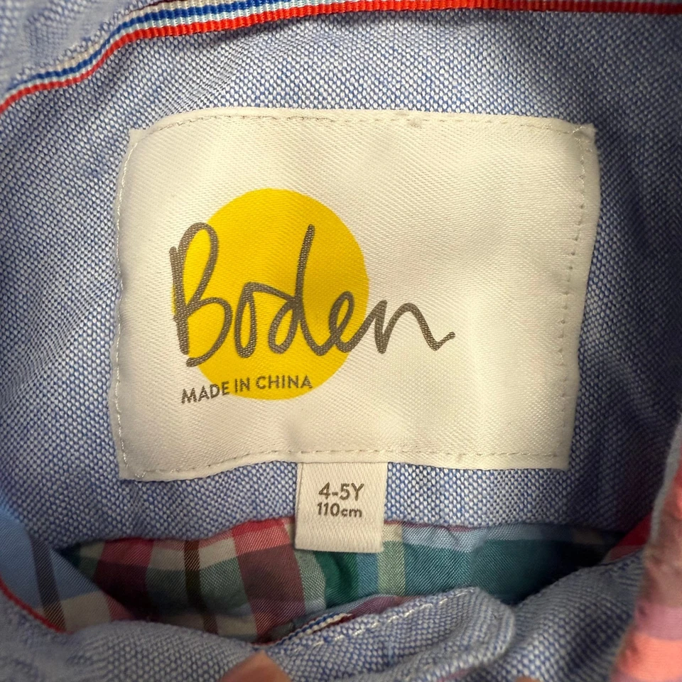 Camisa xadrez Boden infantil xadrez azul verde vermelho algodão 4-5Y - Imagem 2 de 4