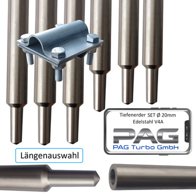 Tiefenerder SET V4A Edelstahl Ø20 optional Schlagkopf für Blitzschutz Erdung