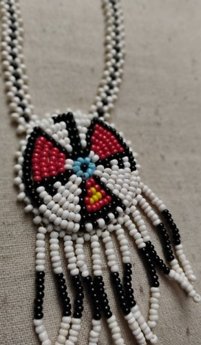 Vintage Native American Inspired Beaded Rosette Medallion Fringe Necklace - Geom