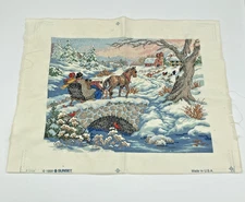 Completed Cross Stitch Winter Sleigh Ride to Town 1999 Unframed 18 x 14" VTG