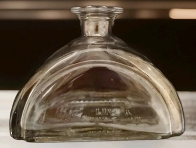 Unique Italian Art GLASS BOTTLE Half Moon Rose Symbol Wide Lip Vintage