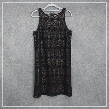 Ann Taylor Loft Dress Women 8 Black Crochet Sheath Lace Overlay Cocktail Event