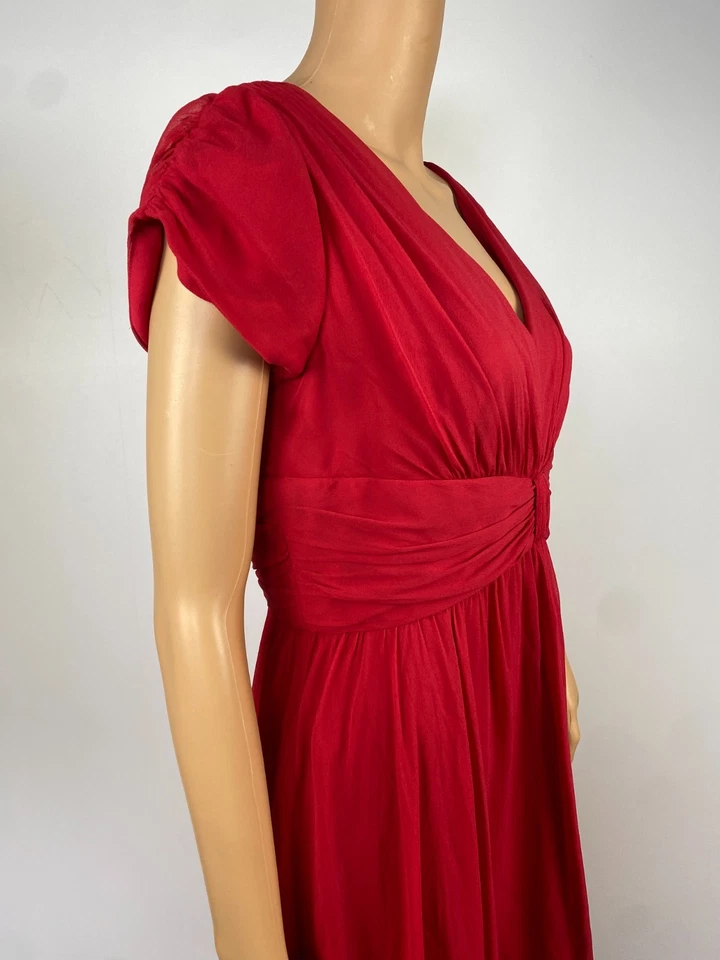 Suzi Chin For Maggy Boutique Silk Dress Women's Size 10 Red Short Sleeve Lined - Image 3 of 4