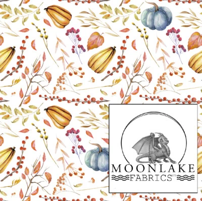 MOONLAKE FABRICS Herbst Kürbis Aquarell Elemente 100% Baumwolle Popeline