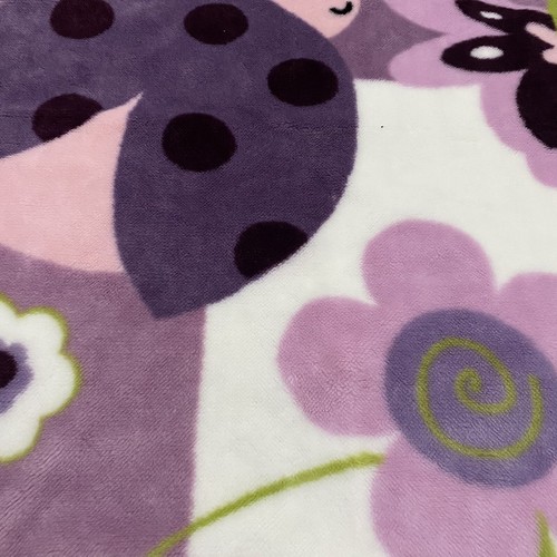 Lambs Ivy Baby Blanket Purple Ladybug Butterfly Flowers Fleece Plush - Picture 3 of 6