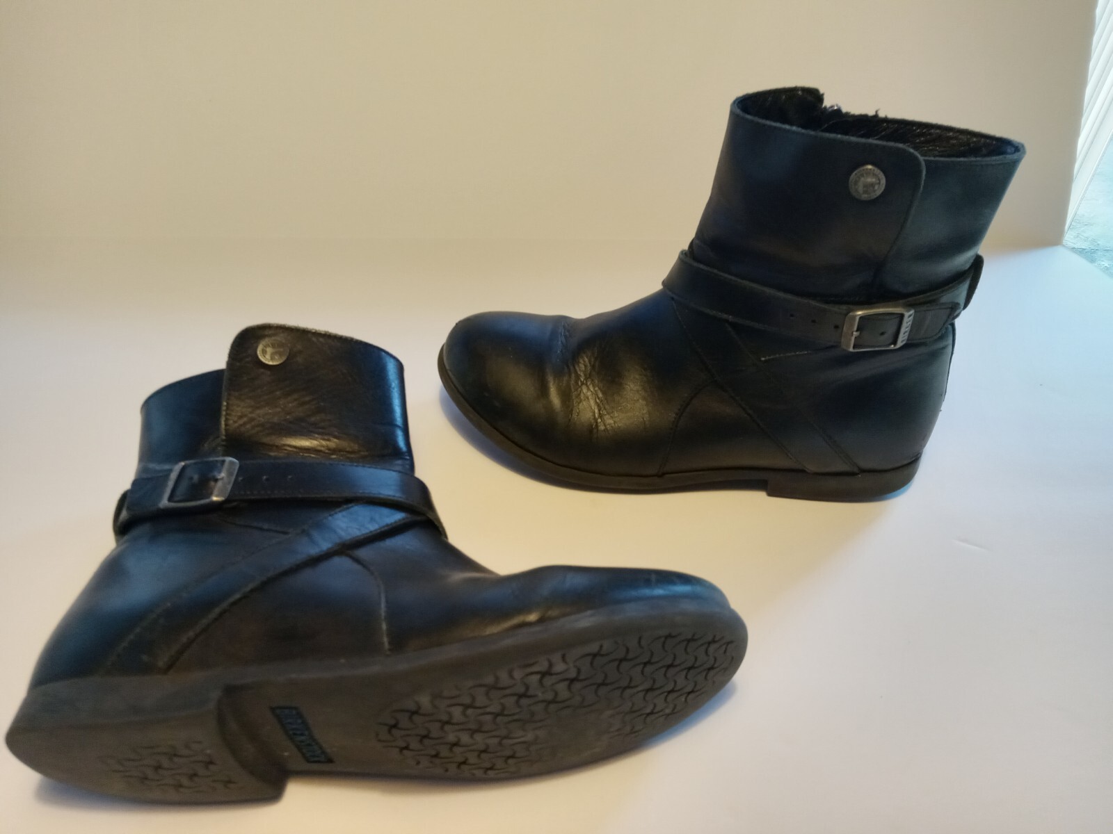 BIRKENSTOCK STOWE BLACK LEATHER SIDE ZIP STRAP BUCKLE BOOTS WOMEN'S Size 8  | eBay