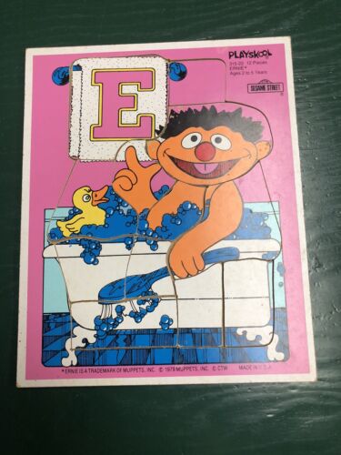 Vintage 1979 Playskool Sesame Street Ernie in Tub 12-Piece Wooden Puzzle Muppets - Picture 1 of 6