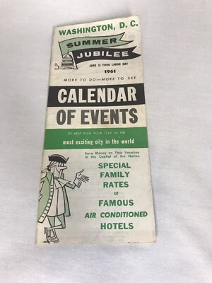 1961 WASHINGTON DC  Summer Jubilee Map Calendar US Capitol America