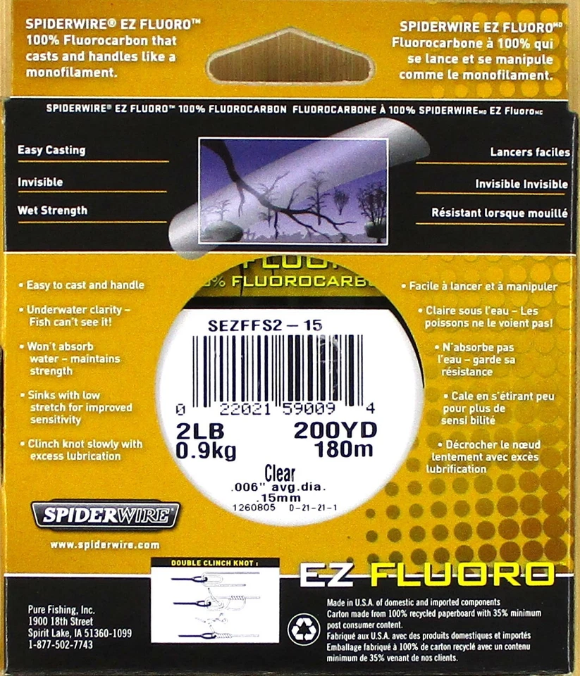 (4) Carretes Spiderwire EZ Fluoro Transparente 100% Fluorocarbono Línea de Pesca Prueba 2 lb Foto 3 de 3