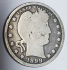 1899 Barber Quarter Dollar US 25 Cent 90% Silver Coin Philadelphia United States