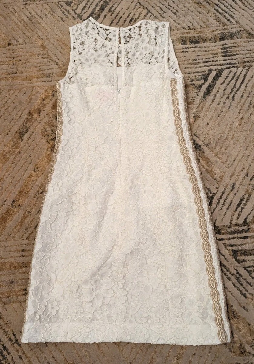 Lilly Pulitzer Mila White Corded Floral Lace Gold Side Lace Shift Dress  Size 2 | eBay