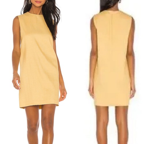 Theory butter yellow linen blend shift dress size 8 minimalist quiet luxury