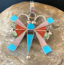 Turquoise Spiny & Mother Of Pearls Butterfly Sterling Silver Pin Pendant 01366