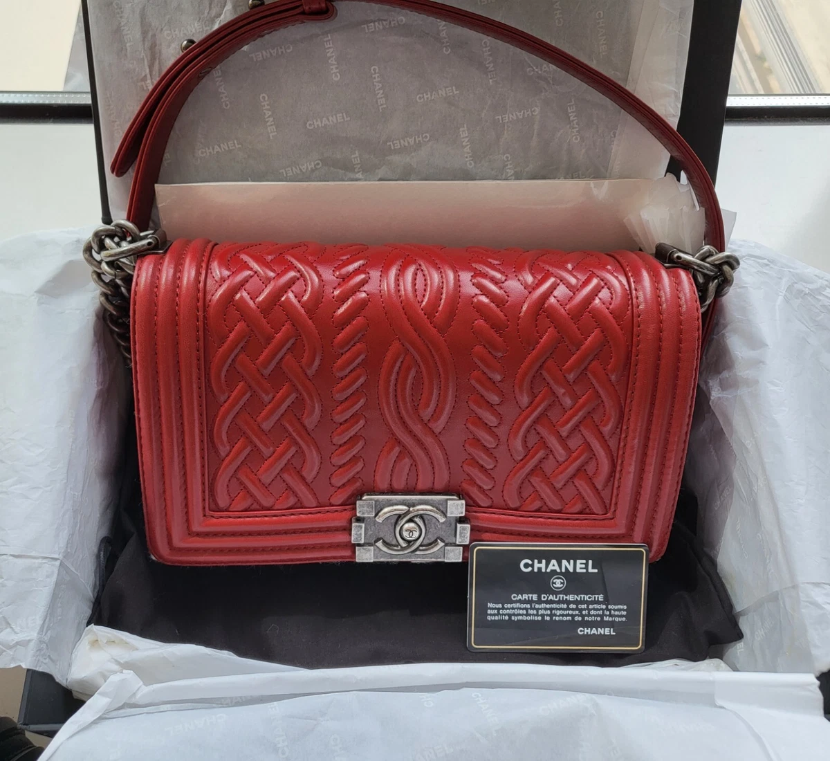 Authentic Chanel Le Boy Medium - Red Color