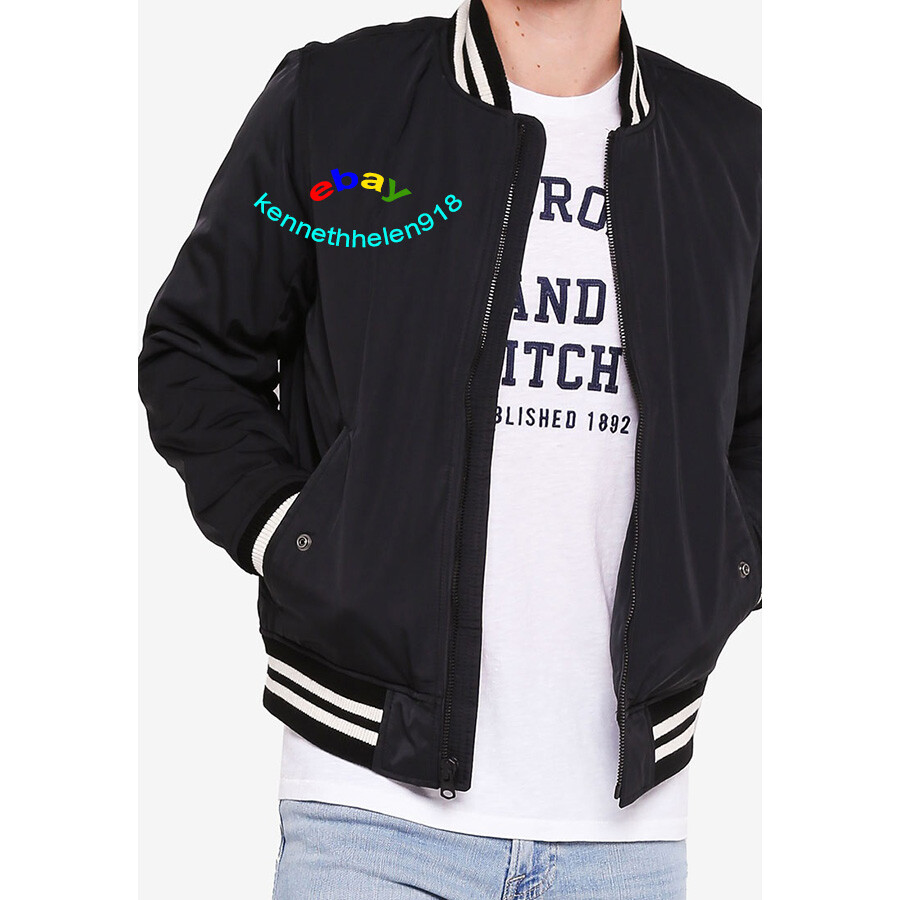 ABERCROMBIE & FITCH VARSITY BOMBER JACKET COAT NAVY BLUE