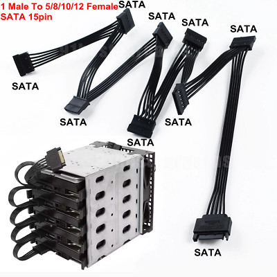 SATA Power Extension HDD Cable 15Pin 1 Male to 5 8 10 12 Female Splitter Adapter