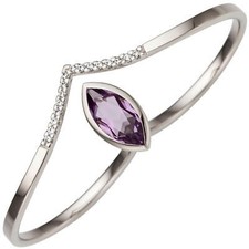 Ring Damenring für zwei Finger mit Amethyst-Navette Zirkonia, 333 Gold Weißgold