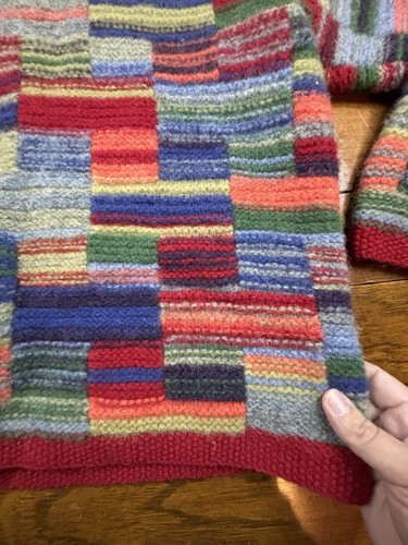 FLAW Vintage Women's Handmade Chunky Knit Cable Patchwork Cardigan Wool Boho, s - Picture 7 of 9