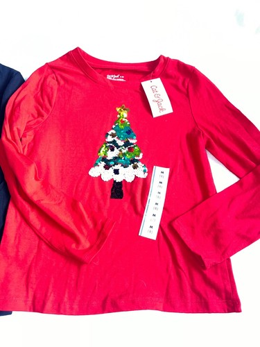 girls Lot of 2 Cat & Jack long sleeve tops size M (8) red black dog chrismtas - Picture 4 of 6