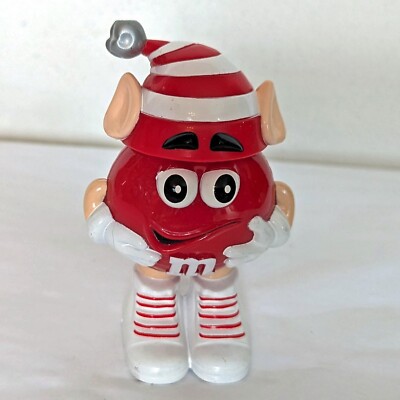 M&M Small Red M&M Minis Christmas Candy Holder - Striped Hat and Elf Ears