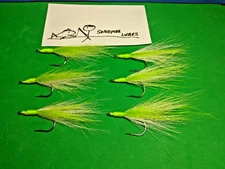 6 - 1/0 VMC Bucktail Dressed Fishing Replacement Hooks White / Chartreuse J Hook