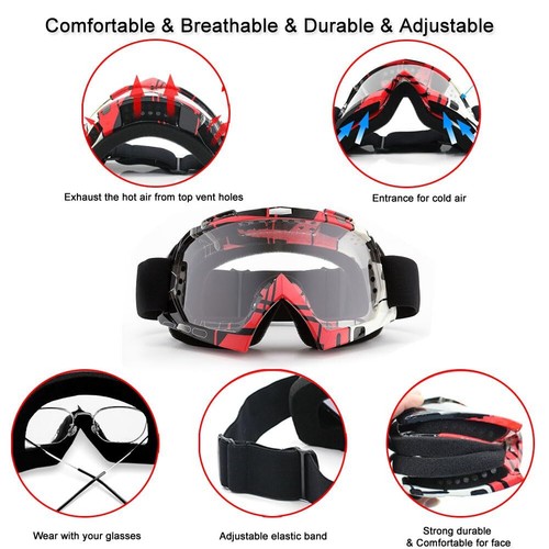 Dirt Bike ATV Goggles UV400 Motorcycle Goggles Motocross Riding Goggles ATV W... - Picture 2 of 8