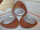 3 Vtg GLADMARK Burbank Sizzling Steak Platters w Teak Trays Guitar Pick MCM A+ — photo 1