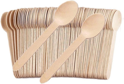 100 Pack Wooden Spoons Disposable - 6.3 Inch Length Biodegradable Cutlery - Comp