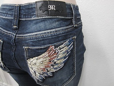 Jeans Skinny Miss Me Taille 27 - Décoloré Moyen Avec Broderies Ailes - Neuf Avec étiquettes - Coupe Ajustée
