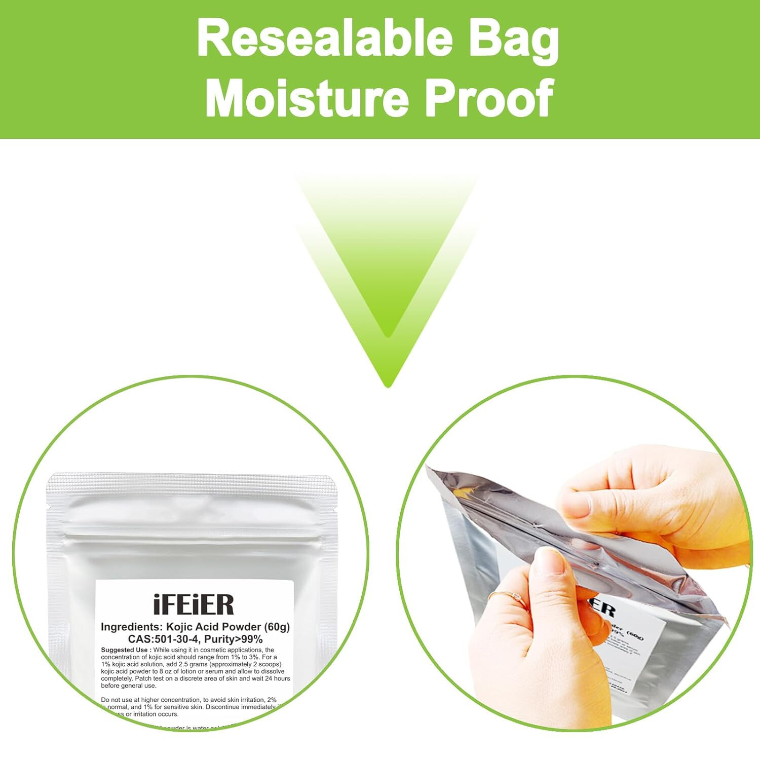 Pure Kojic Acid Powder 60g (2.12oz) for Skincare Products & Homemade Cosmetics