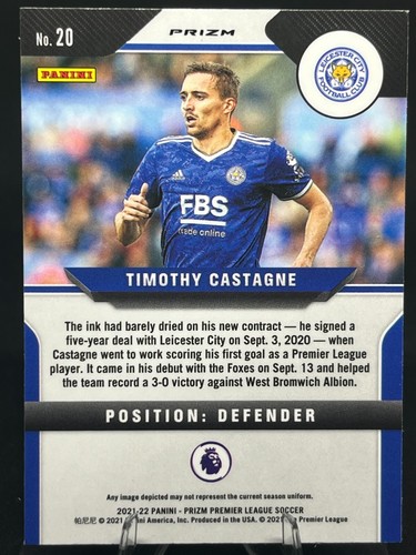 Timothy Castagne 2021-22 Panini EPL SILVER PRIZM #20 Leicester City Foxes - Imagen 2 de 2