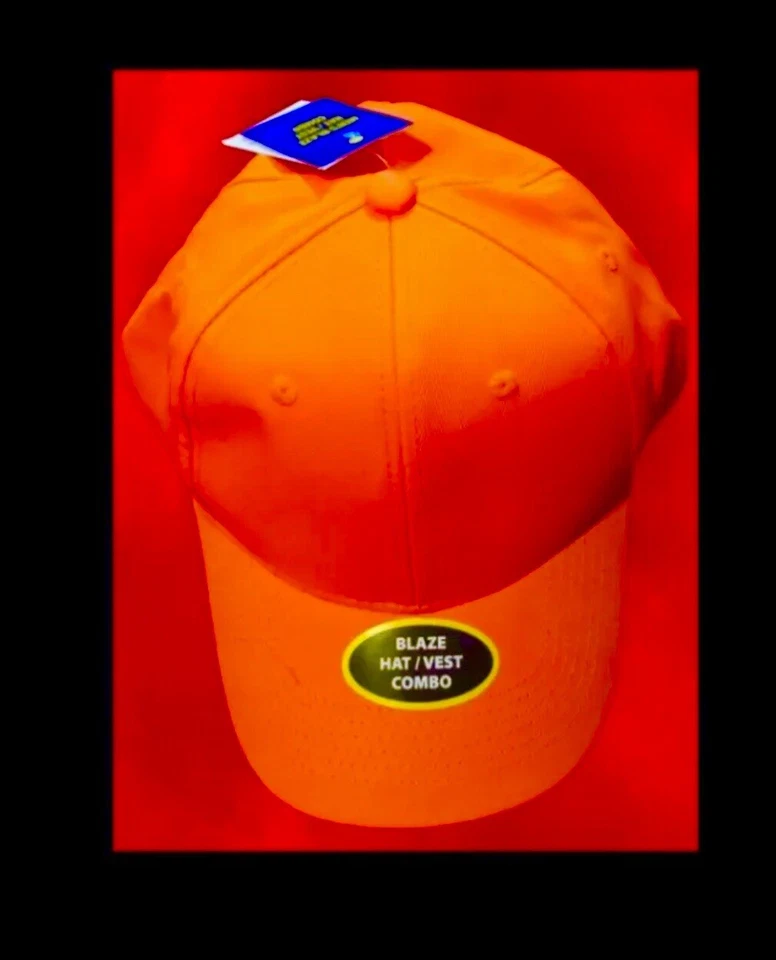 2 SETS outdoor cap Safety Blaze Orange 6 Panel Baseball CAP & VEST SETS,ONE SIZE - Image 3 of 4