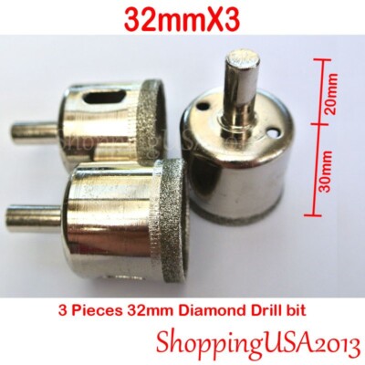 3 Pcs 32mm Diamond Drill Bits Set Hole Saw Cutter Tool Glass Marble Ceramic